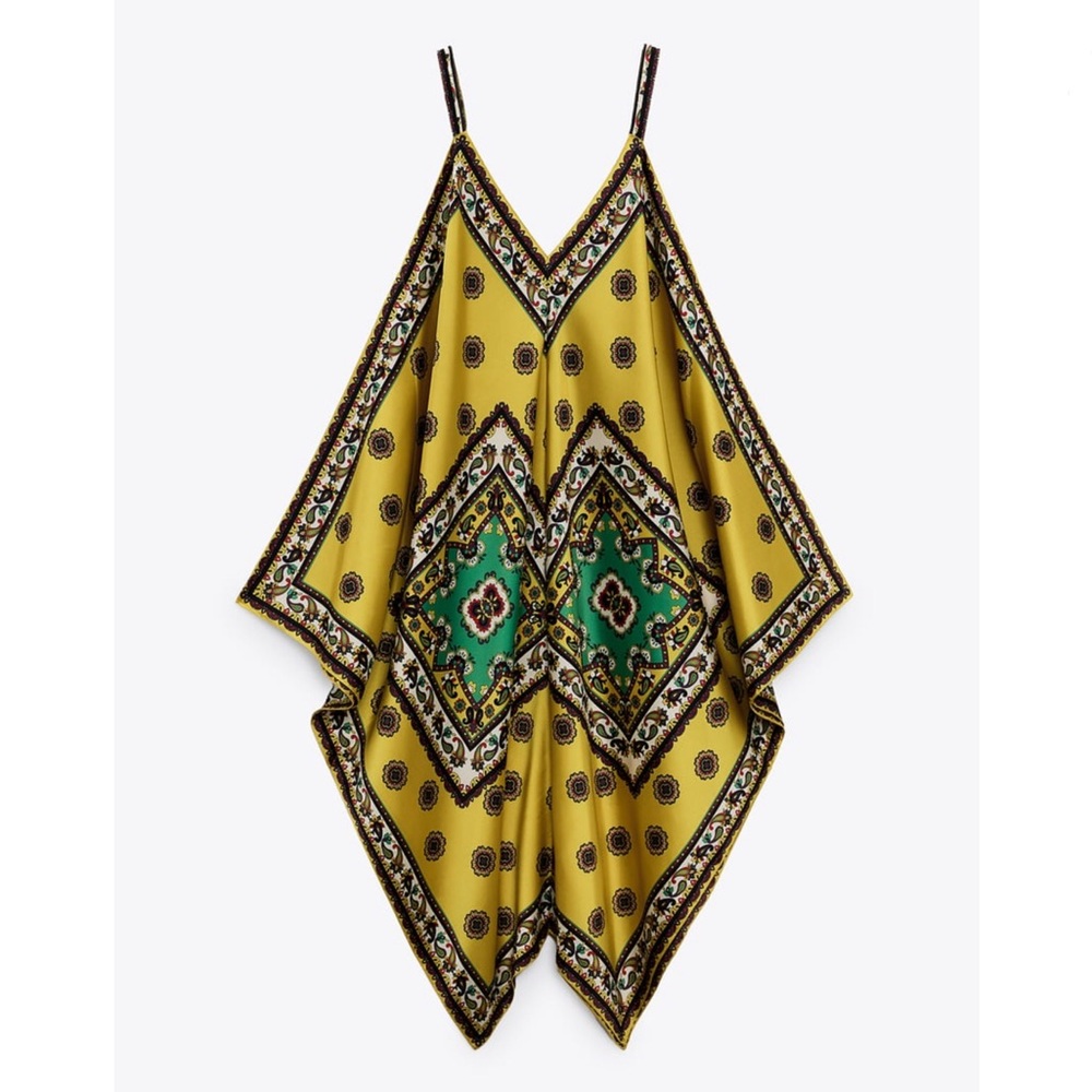 ZARA Satin Printed Shoulder Strap Dress Size Small NEW